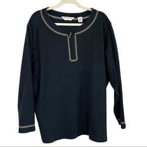 Bechamel Long sleeve pull over blouse Gold stitching quarter zip Black size 2X